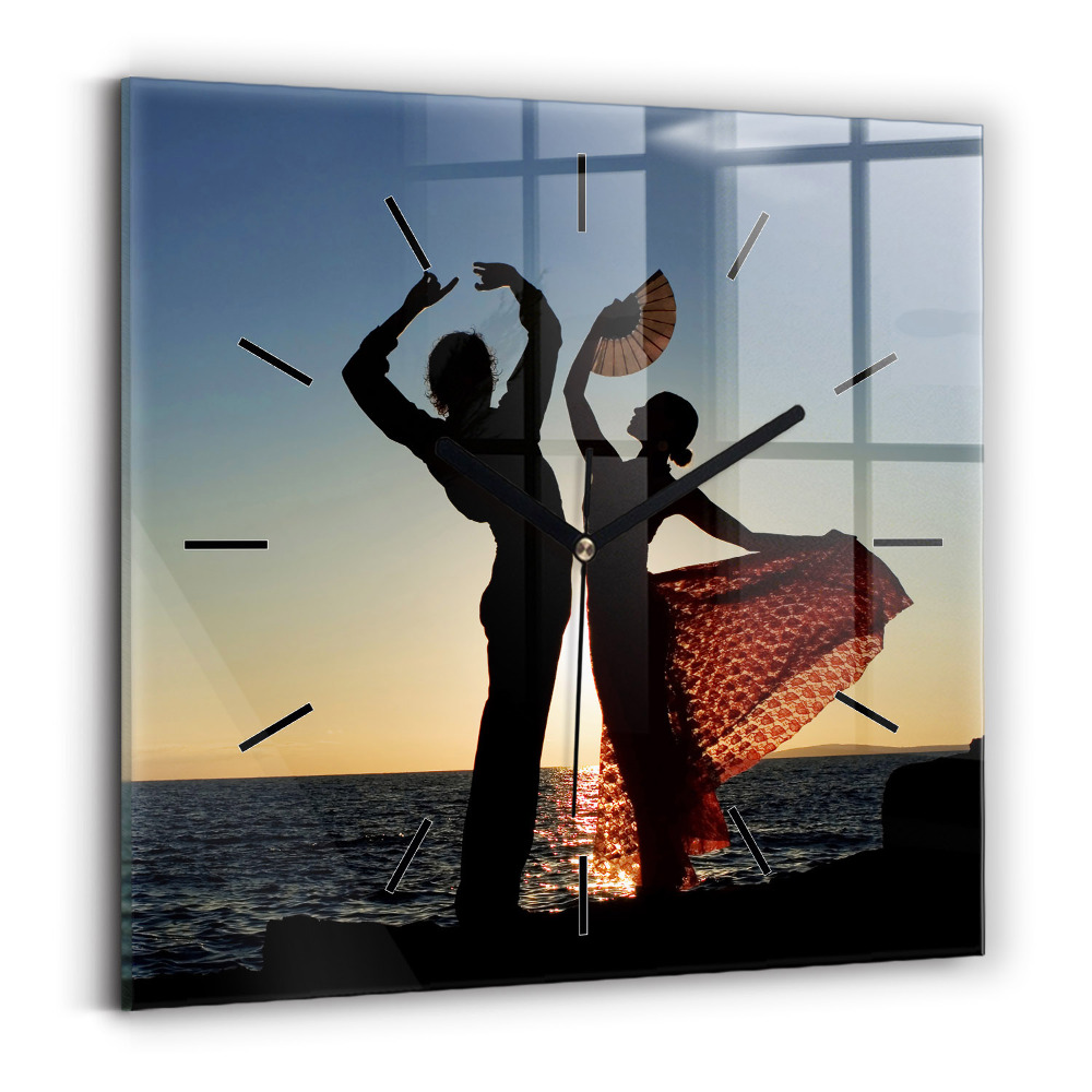 Ceas perete din sticlă pătrat Dans spaniol pe mare