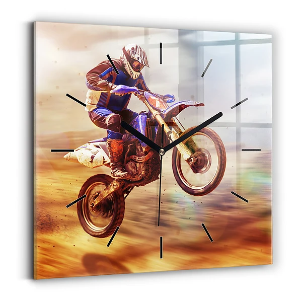Ceas de sticlă pe perete pătrat Motocross Enduro