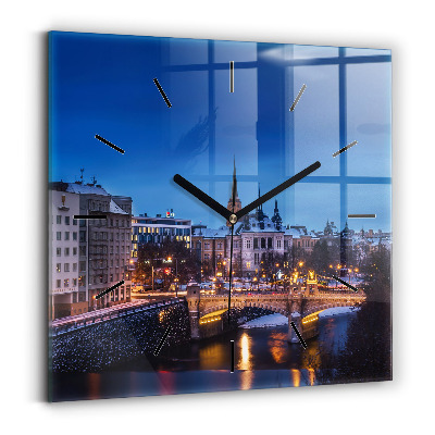 Ceas perete din sticlă pătrat Panorama orasului Plzen