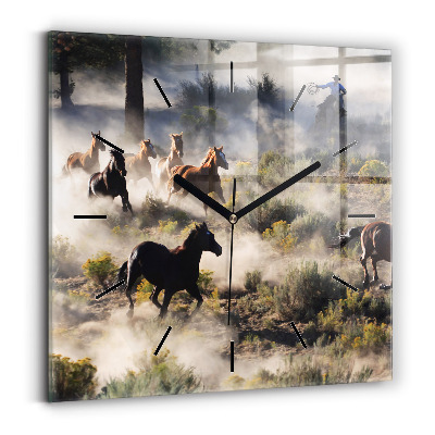 Ceas din sticlă pătrat O turmă de cai grăbiți