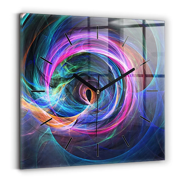 Ceas de sticlă pe perete pătrat Fractal colorat
