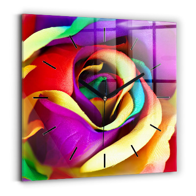 Ceas de sticlă pe perete pătrat Trandafir curcubeu