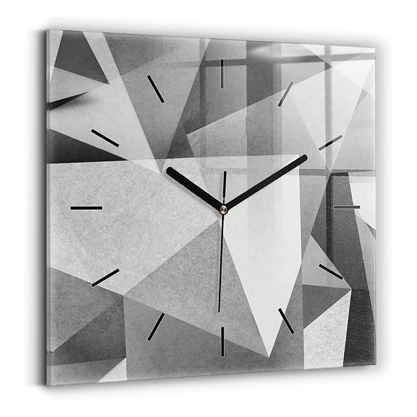 Ceas perete din sticlă pătrat Abstracție geometrică gri