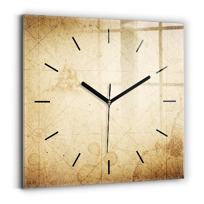 Ceas perete din sticlă pătrat Harta lumii vechi