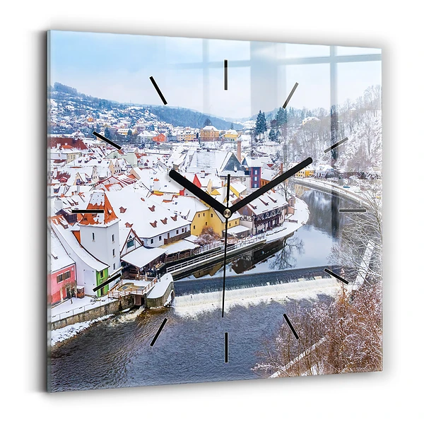 Ceas de sticlă pe perete pătrat Panorama orasului iarna