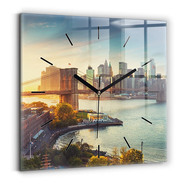 Ceas perete din sticlă pătrat New York Manhattan