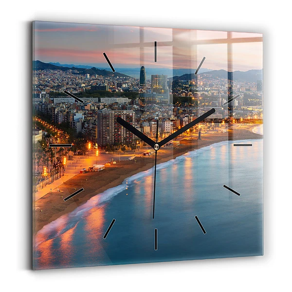Ceas pătrat de perete din sticlă Plaja din Barcelona