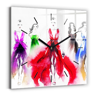 Ceas pătrat de perete din sticlă Femei în rochii colorate