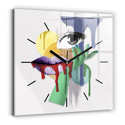 Ceas perete din sticlă pătrat Colaj suprarealist