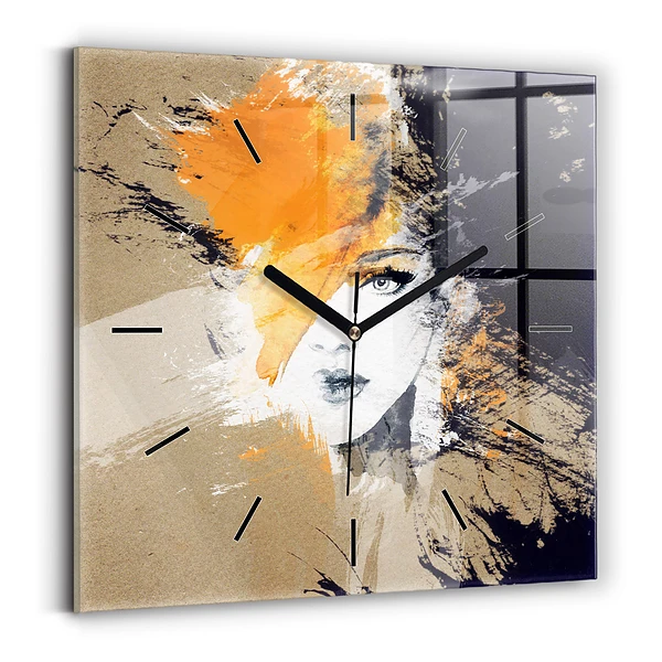 Ceas de sticlă pe perete pătrat Portret de femeie abstract
