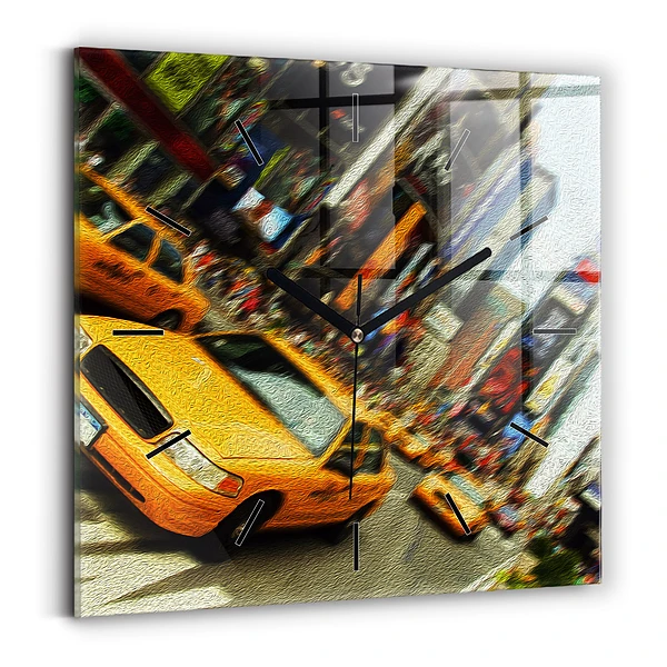 Ceas de sticlă pe perete pătrat Taxiuri din New York