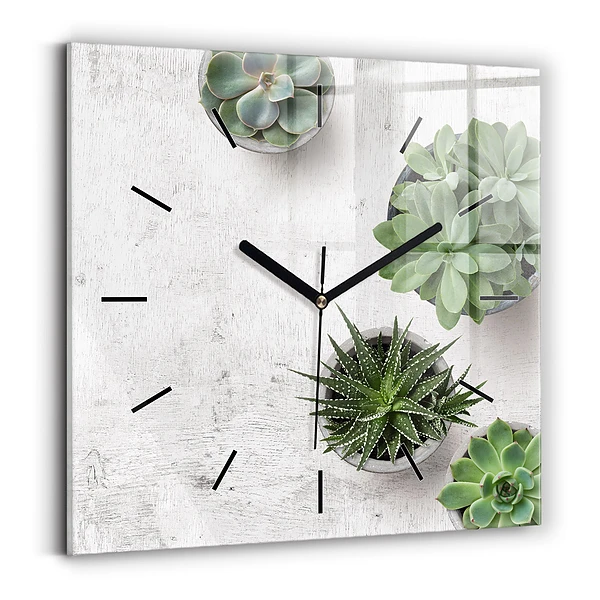 Ceas pătrat de perete din sticlă Plante decorative