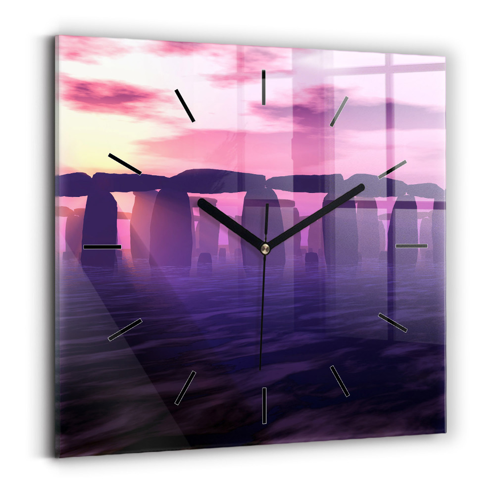 Ceas de sticlă pe perete pătrat Apus de soare la Stonehenge