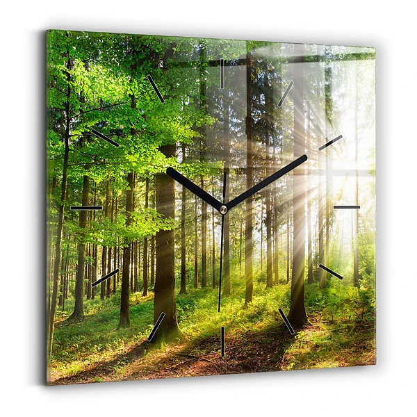 Ceas perete din sticlă pătrat Răsărit de pădure