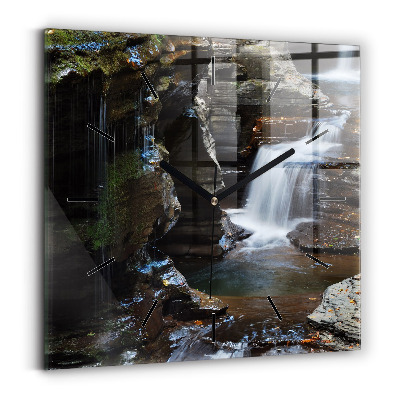 Ceas perete din sticlă pătrat Cascada și stâncile Islandei