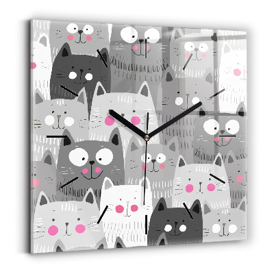 Ceas din sticlă pătrat Model fără sudură cu pisici