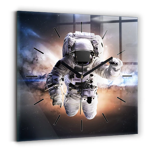 Ceas perete din sticlă pătrat Astronaut în spațiu