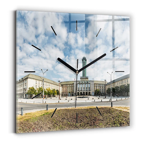 Ceas pătrat de perete din sticlă Panorama orasului Ostrava