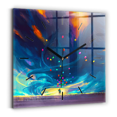 Ceas pătrat de perete din sticlă Copil și baloane