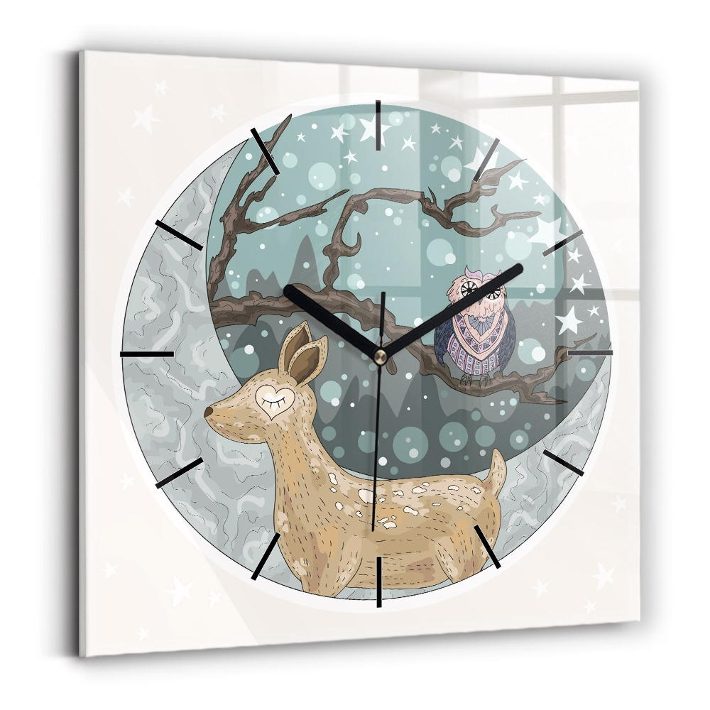 Ceas de sticlă pe perete pătrat Animalele nocturne și luna