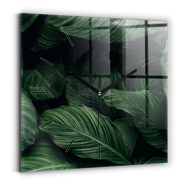 Ceas de sticlă pe perete pătrat Monstera tropicală