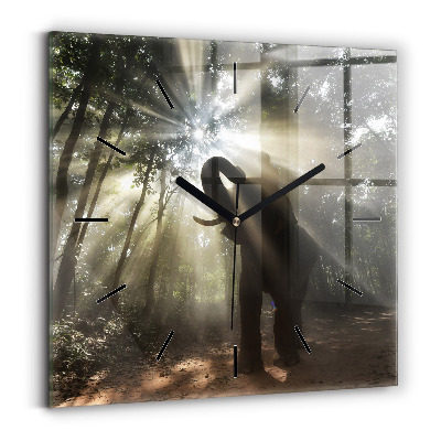 Ceas din sticlă pătrat Elefant în junglă