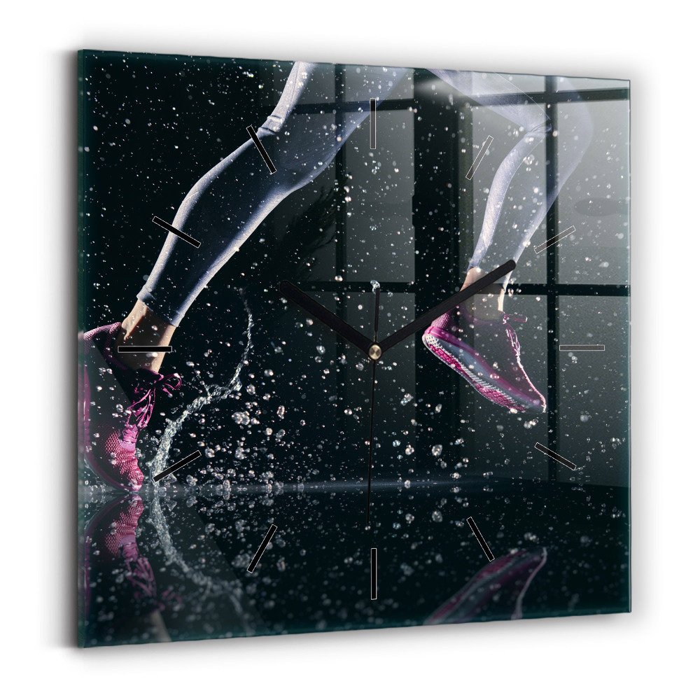 Ceas perete din sticlă pătrat Stil de viață sănătos și alergare