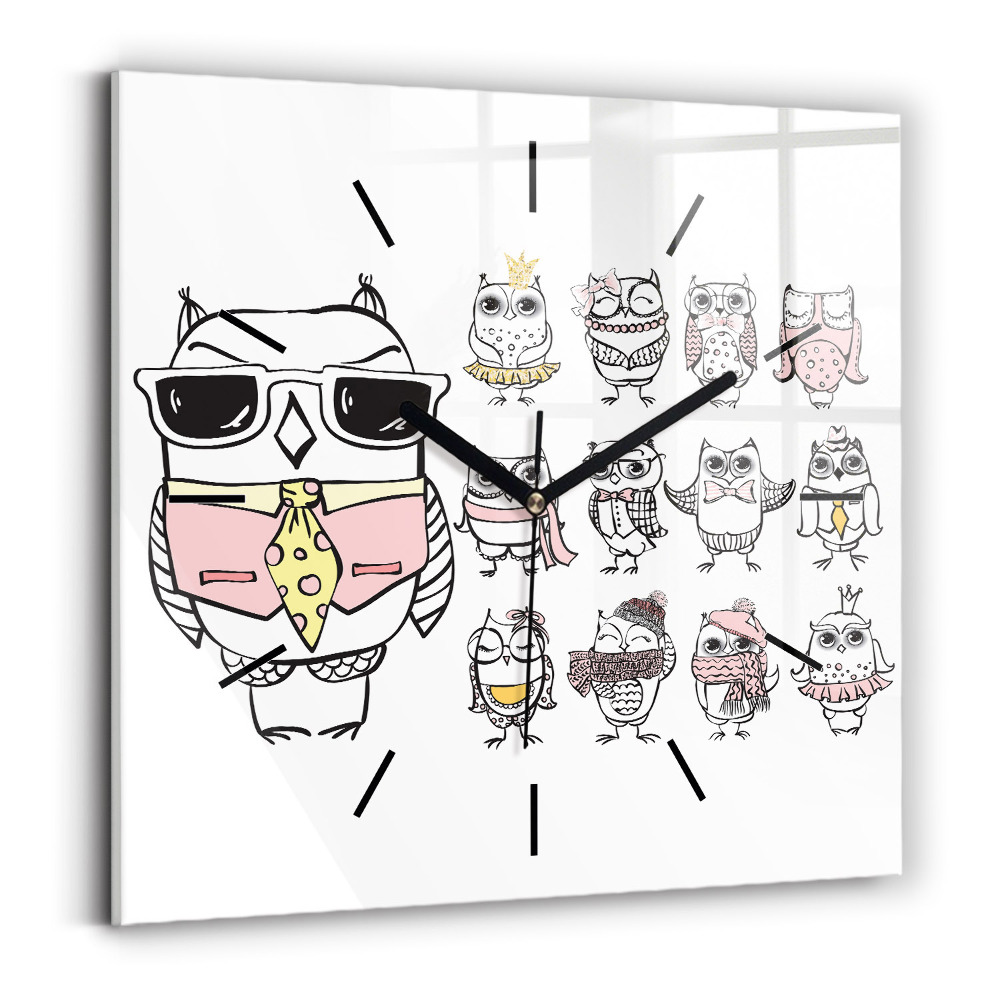 Ceas pătrat de perete din sticlă Poster de epocă cu bufnițe