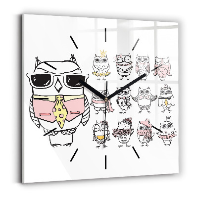 Ceas pătrat de perete din sticlă Poster de epocă cu bufnițe