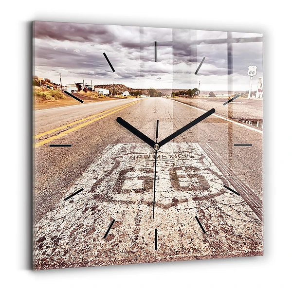 Ceas perete din sticlă pătrat Route 66 SUA