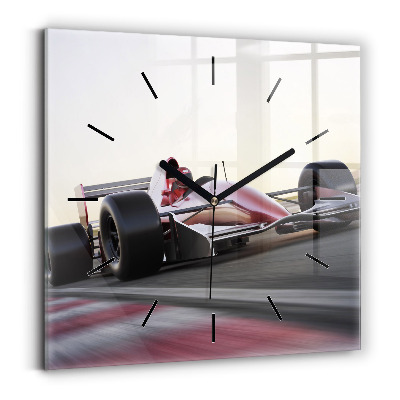 Ceas de sticlă pe perete pătrat Mașină sport de curse