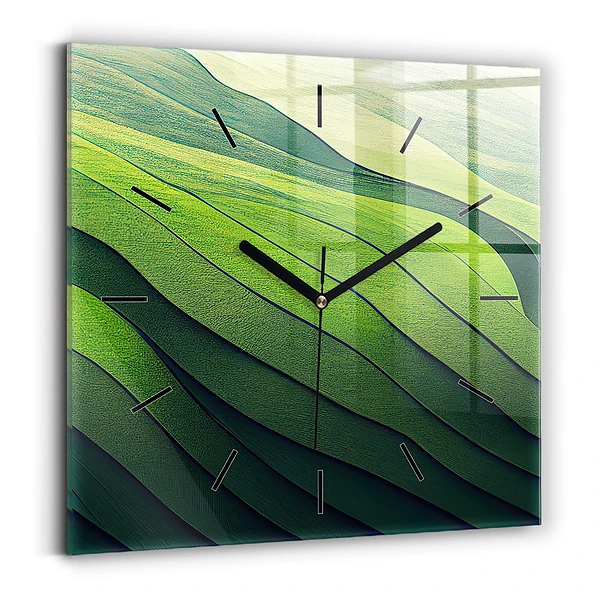 Ceas de sticlă pe perete pătrat Câmpuri verzi abstracte
