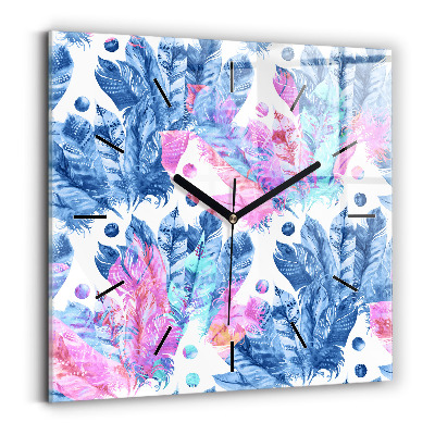 Ceas perete din sticlă pătrat Pene colorate