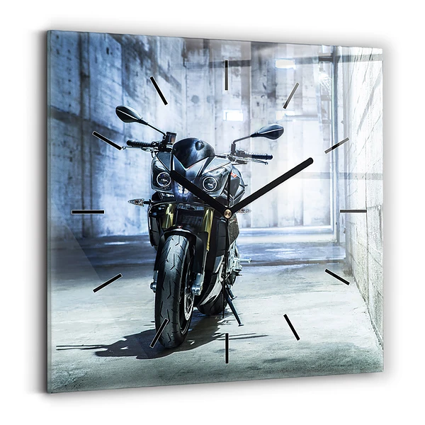 Ceas pătrat de perete din sticlă Motocicletă pe alee
