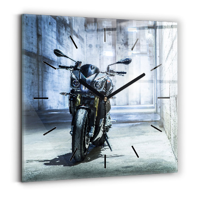 Ceas pătrat de perete din sticlă Motocicletă pe alee