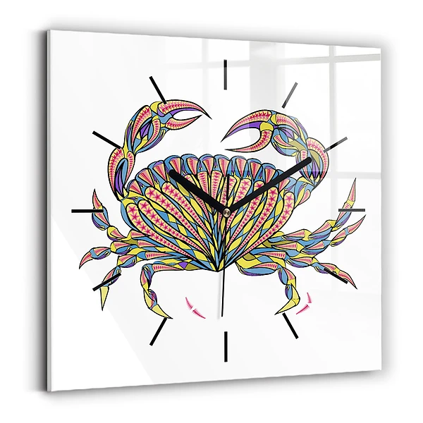 Ceas de sticlă pe perete pătrat Crab etnic