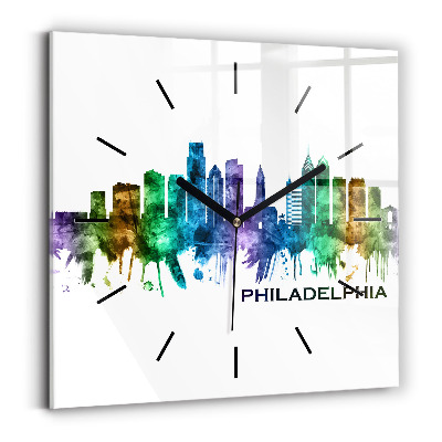 Ceas perete din sticlă pătrat Filadelfia colorată