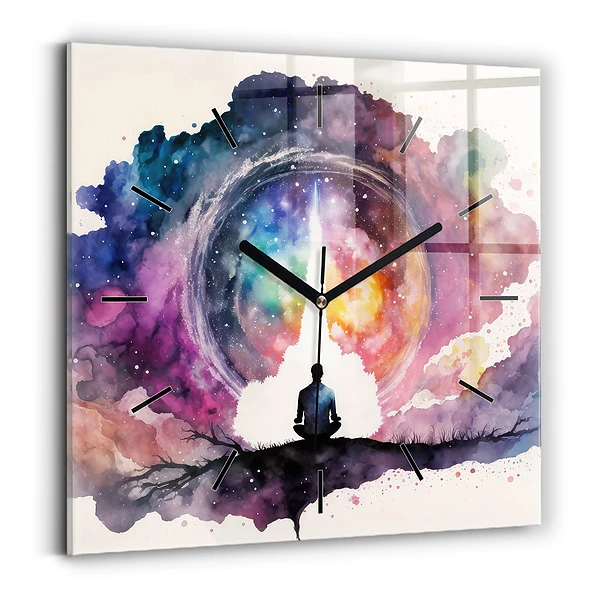 Ceas perete din sticlă pătrat Meditație stil de viață