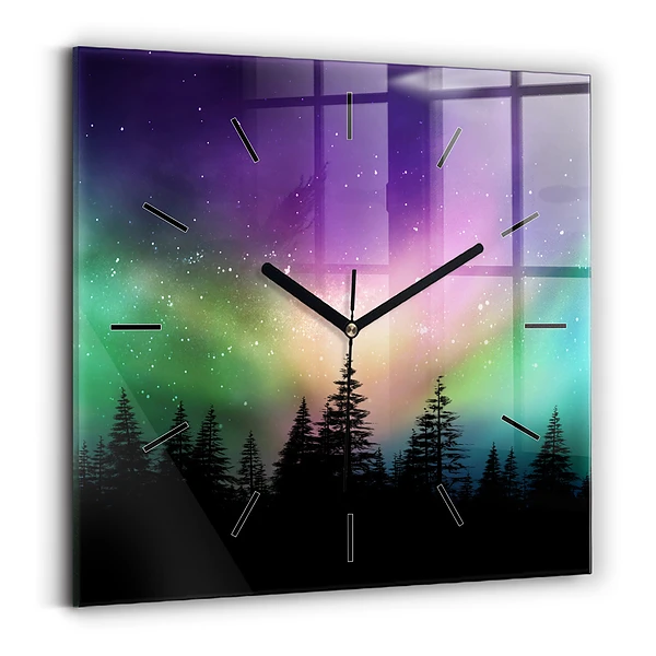 Ceas perete din sticlă pătrat Auroră boreală