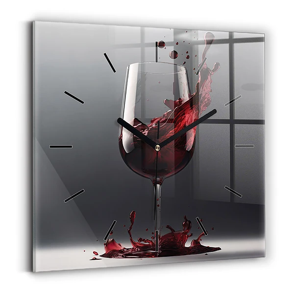 Ceas perete din sticlă pătrat Un pahar de vin roșu