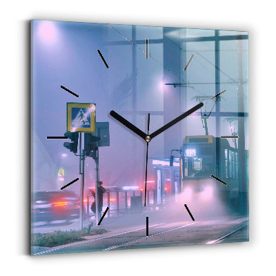 Ceas pătrat de perete din sticlă Varșovia în ceață