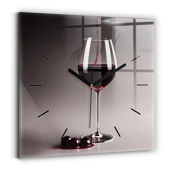 Ceas de sticlă pe perete pătrat Un pahar de vin roșu