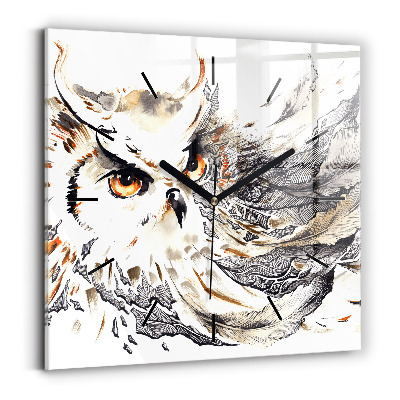 Ceas perete din sticlă pătrat Bufniță simbol al înțelepciunii