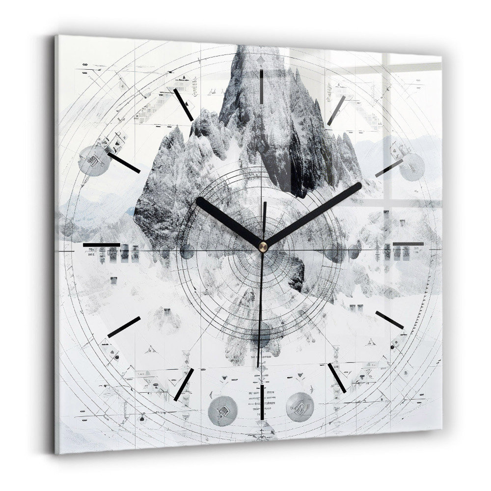 Ceas pătrat de perete din sticlă Munți de desene animate