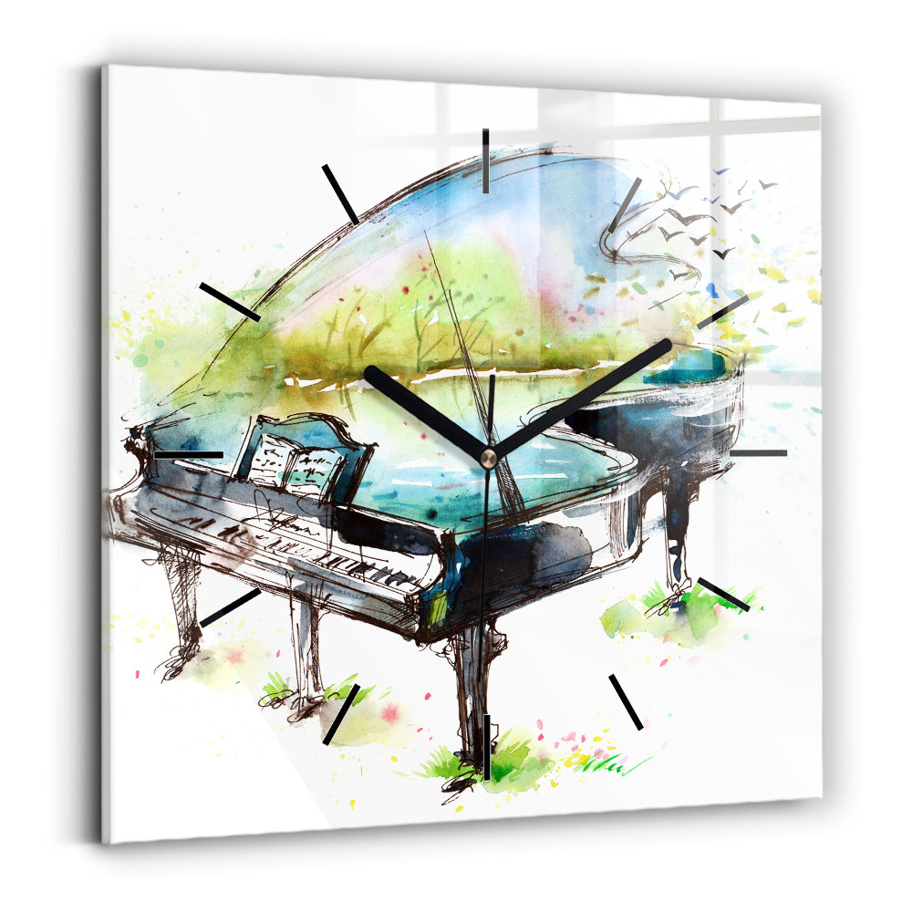 Ceas perete din sticlă pătrat Ilustrație a celor 4 anotimpuri