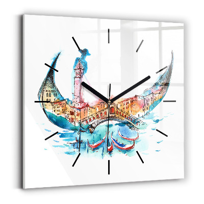 Ceas de sticlă pe perete pătrat Italia - Gondola venețiană