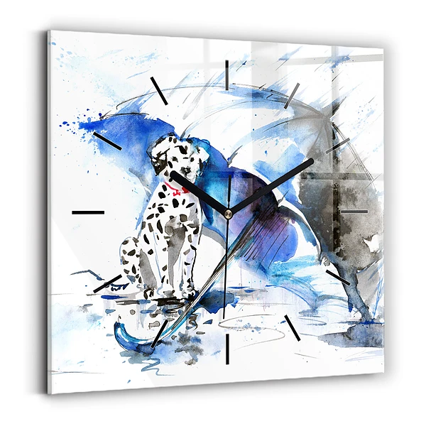 Ceas perete din sticlă pătrat Dalmatian și umbrelă