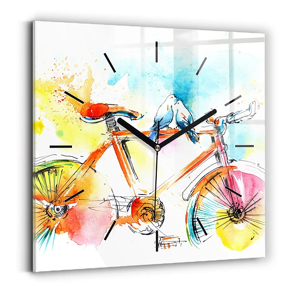 Ceas pătrat de perete din sticlă Bicicleta pictata