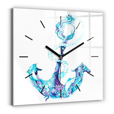 Ceas perete din sticlă pătrat Ancoră de mare