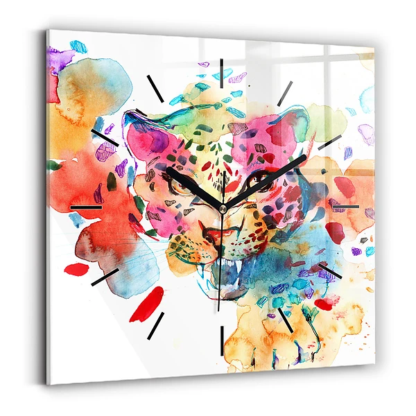 Ceas de sticlă pe perete pătrat Pisica sălbatică abstractă